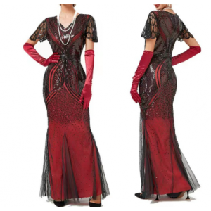 晚礼服鱼尾连衣裙跨境2023宴会主持欧美修身网纱修腰身