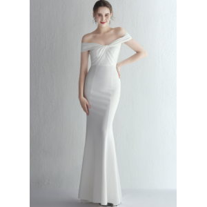 新款修身一字肩长款名媛晚宴显瘦鱼尾裙结婚车模展礼服